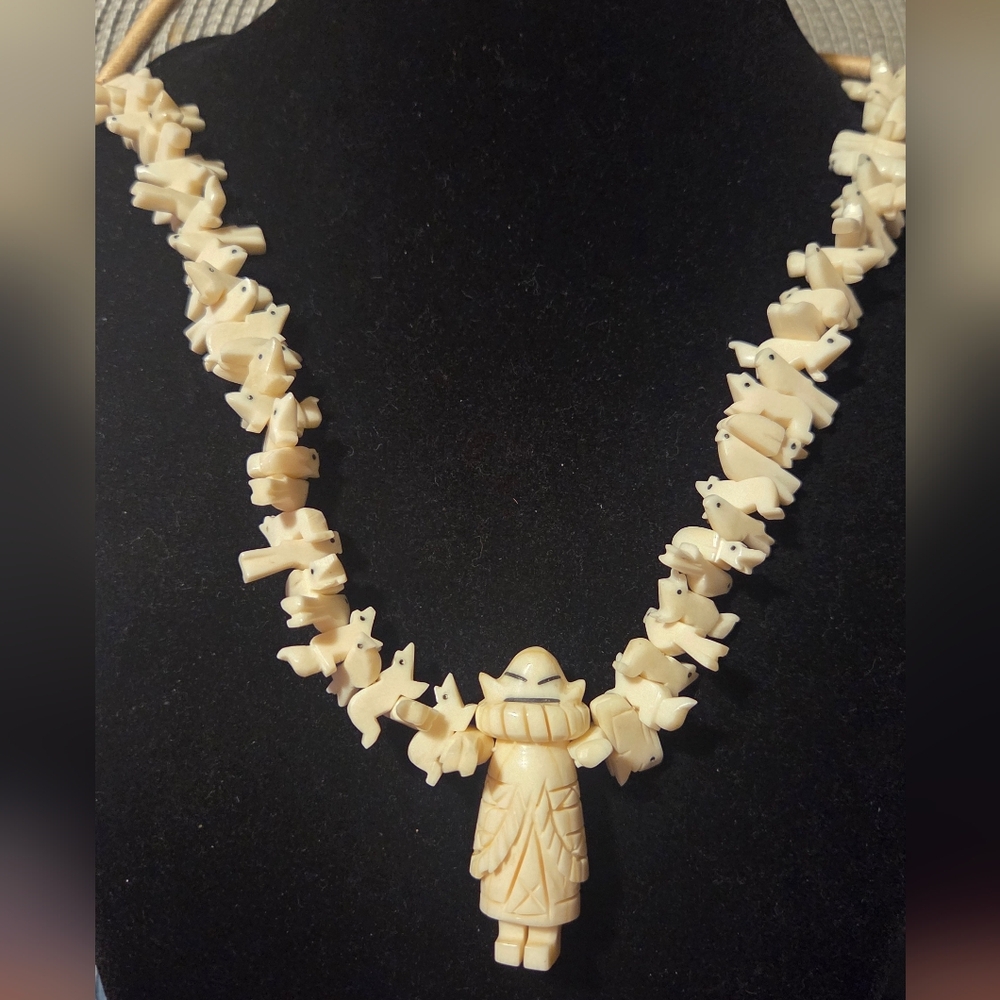 Zuni Native American Animal Fetish Bone Kachina Necklace Vintage 1960's  "RARE"
